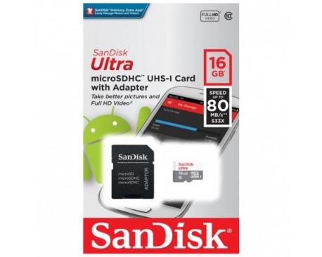 Memoria Micro SD Sandisk Ultra 16GB - UHS-I con Adaptador