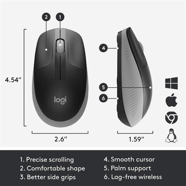 Mouse Logitech M190 - Negro y Gris