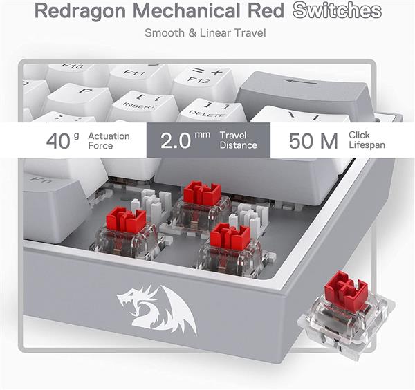 Teclado Mecanico Redragon K617 FIZZ RGB - Blanco/Gris - Red Switch