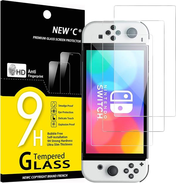 Newc - Protector de Pantalla para Nintendo Switch OLED Tempered Glass [3Pack] 