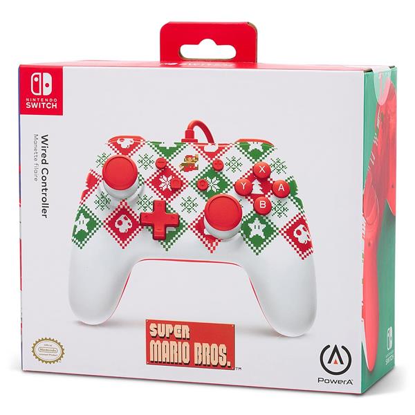 Gamepad PowerA Wired Enhanced Nintendo Switch: Mario Holiday Sweater - Switch